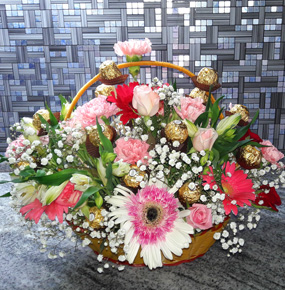 Mix Flower Basket With Chocolate