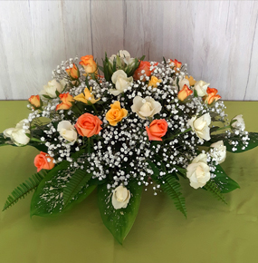  White, Orange & Peach Roses Posy with gypsophila 