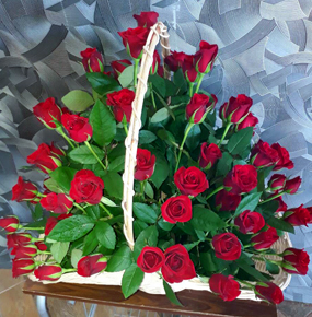 75 Red Roses in a Basket