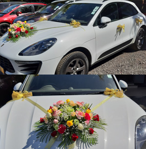 Bridal Wedding Car Decoration, 4 Golden bows for door handles and the hood. Plus ribbon